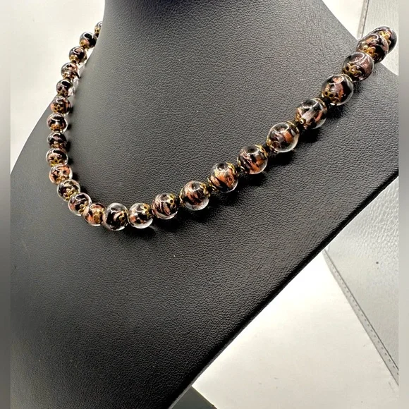 Murano Glass, Beautiful Black& Gold Genuine Italian Necklace-Excellent Condition
